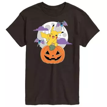 Мужская футболка Pokemon Pikachu с изображением тыквы и луны Licensed Character, цвет Dark Brown