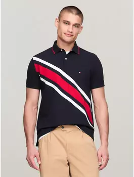 Мужская футболка-поло обычного кроя в полоску Tommy Hilfiger, темно-синий