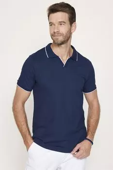 Мужская футболка-поло с v-образным вырезом, приталенная, без пуговиц, хлопковая футболка пике, темно-синяя футболка TUDORS