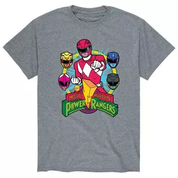 Мужская футболка Power Rangers Red Ranger Faces Licensed Character