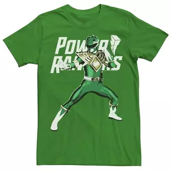 Мужская футболка Power Rangers зеленого цвета Ranger Action Pose Licensed Character, цвет Kelly