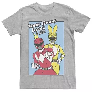 Мужская футболка Power Rangers желто-красного цвета с изображением Пасхи Some Bunny Loves You Licensed Character