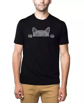 Мужская футболка премиум-класса Word Art Peeking Cat LA Pop Art, черный
