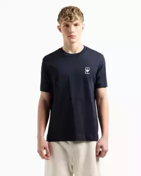 Мужская футболка прямого кроя с логотипом Emporio Armani, тёмно-синий