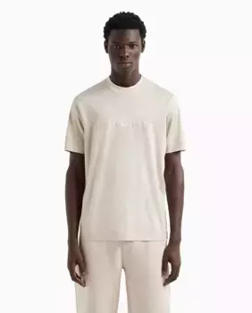 Мужская футболка прямого кроя с вышитым логотипом Emporio Armani, бежевый