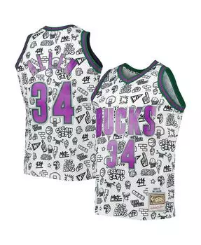 Мужская футболка ray allen white milwaukee bucks 2000-01 hardwood classics doodle swingman jersey Mitchell & Ness, белый