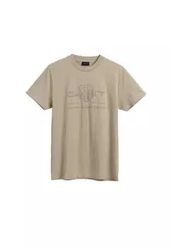 Мужская футболка - REG TONAL SHIELD T-SHIRT, круглый вырез, хлопок, вышивка GANT, бежевый