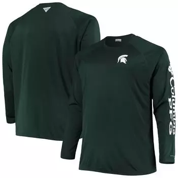 Мужская футболка реглан с длинными рукавами Columbia Green Michigan State Spartans Big & Tall Terminal Tackle Omni-Shade