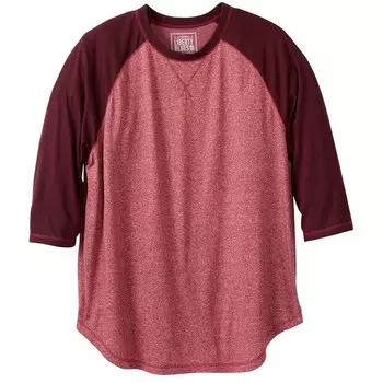 Мужская футболка реглан с круглым вырезом Liberty Blues By Kingsize большого и высокого размера, цвет Deep Burgundy