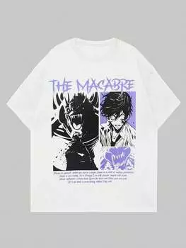 Мужская футболка ROMWE Anime с короткими рукавами, портретом и надписью, белый цвет