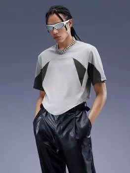 Мужская футболка ROMWE Cyber Luvr с цветными блоками и изогнутым краем, серый