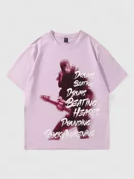 Мужская футболка ROMWE Grunge Punk, силуэт с коротким рукавом, подходит для повседневной носки весной и летом, розовый