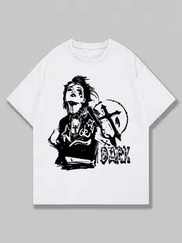 Мужская футболка ROMWE Grunge Punk Y2K с короткими рукавами и буквенным узором, подходящая для повседневной носки весной и летом, белый цвет