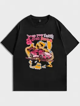 Мужская футболка ROMWE Street Life для уличных гонок на каждый день, весной и летом, черный цвет