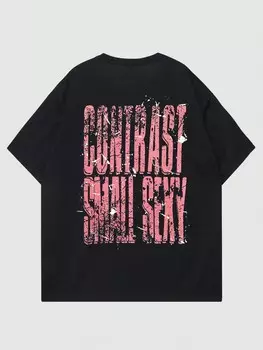 Мужская футболка ROMWE Street Life, круглый вырез, с буквенным рисунком, черный цвет