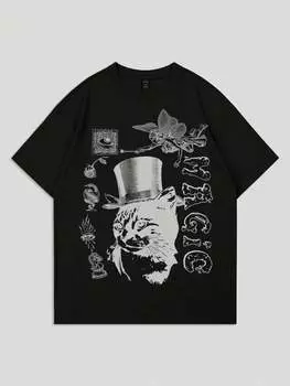 Мужская футболка ROMWE Street Life, рисунок с буквами, короткий рукав, черный цвет