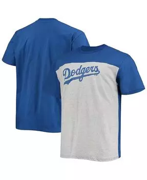 Мужская футболка Royal, Heather Grey Los Angeles Dodgers Big and Tall с цветными блоками Fanatics, мультиколор