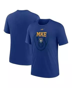 Мужская футболка Royal Milwaukee Brewers Rewind Retro Tri-Blend Nike, синий