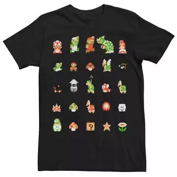 Мужская футболка с 8-битной решеткой в стиле ретро Nintendo Super Mario в стиле ретро, Черный Licensed Character, черный