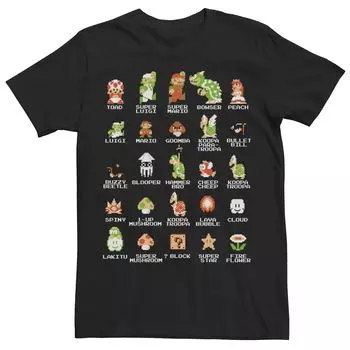 Мужская футболка с 8-битными пиксельными значками Nintendo Super Mario и винтажным графическим рисунком Licensed Character, черный