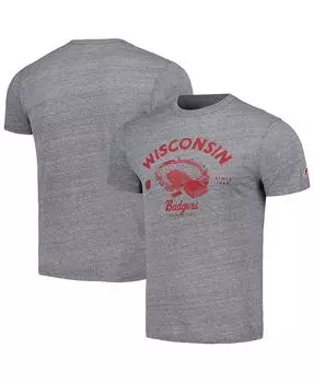 Мужская футболка с эффектом потертости цвета Хизер Серый Wisconsin Badgers Stadium Victory Falls Tri-Blend League Collegiate Wear, серый