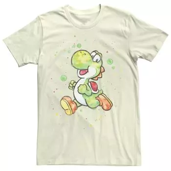 Мужская футболка с акварельными брызгами и портретом Super Mario Yoshi Licensed Character