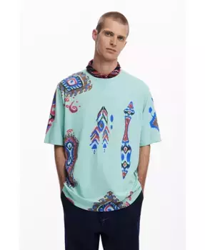 Мужская футболка с этническим принтом Desigual, зеленый