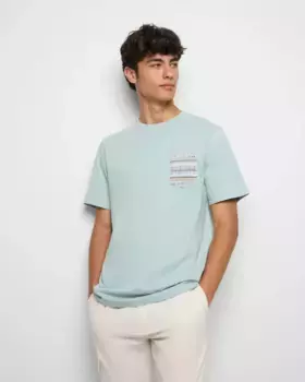 Мужская футболка с этническим принтом и карманом, голубая Silbon, светло-голубой