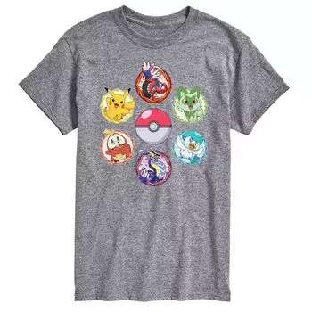 Мужская футболка с блестящими значками Pokemon и графическим рисунком Licensed Character