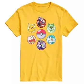 Мужская футболка с блестящими значками Pokemon и графическим рисунком Licensed Character