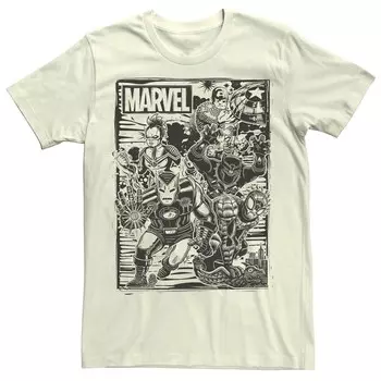 Мужская футболка с чернильным плакатом Marvel Classic Group, цвет Natural