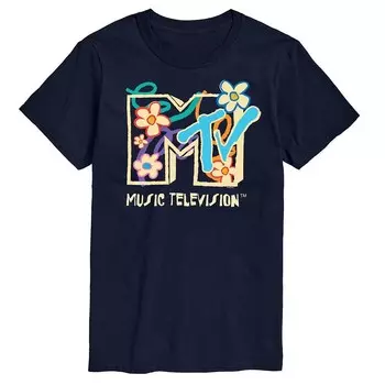 Мужская футболка с цветочным логотипом MTV и графическим рисунком Licensed Character, темно-синий