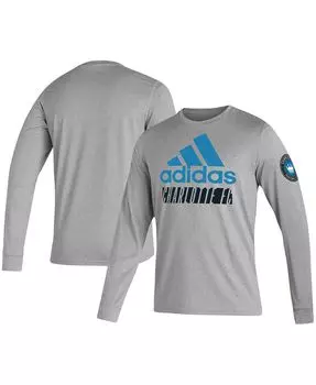 Мужская футболка с длинным рукавом charlotte fc aeroready в меланжевом цвете серого цвета в винтажном стиле adidas, мульти