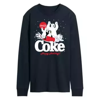Мужская футболка с длинным рукавом Cocacoal "Веселые праздники: катание на санках" Licensed Character, синий