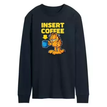 Мужская футболка с длинным рукавом Garfield и принтом про кофе Licensed Character, синий