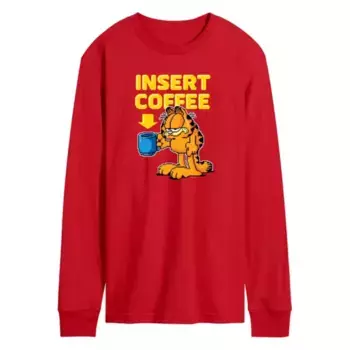 Мужская футболка с длинным рукавом Garfield и принтом про кофе Licensed Character, красный