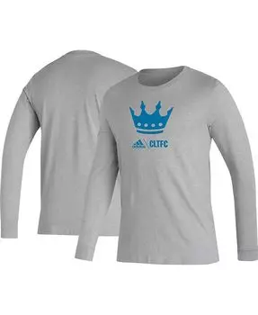 Мужская футболка с длинным рукавом Heather Grey Charlotte FC Icon adidas, серый