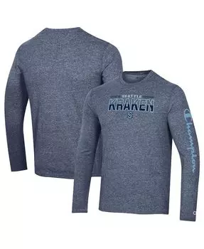 Мужская футболка с длинным рукавом Heather Seattle Kraken Tri-Blend Champion, синий