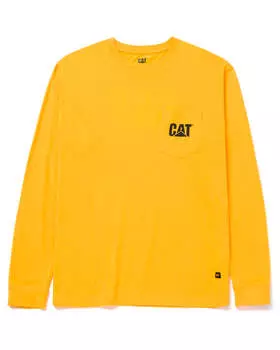 Мужская футболка с длинным рукавом и карманом CAT, желтый/черный