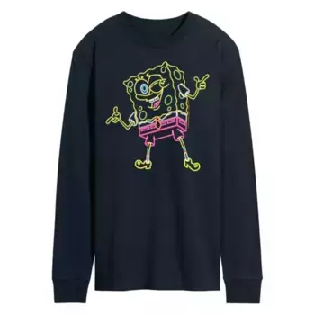 Мужская футболка с длинным рукавом и неоновым принтом SpongeBob SquarePants Licensed Character, синий