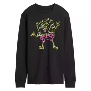 Мужская футболка с длинным рукавом и неоновым принтом SpongeBob SquarePants Licensed Character, черный