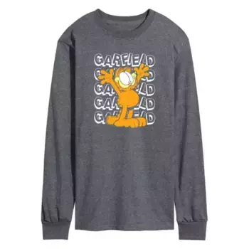Мужская футболка с длинным рукавом и повторяющимся принтом Garfield Licensed Character, серый