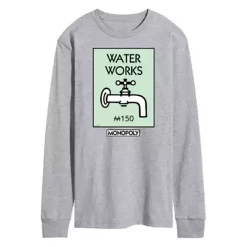 Мужская футболка с длинным рукавом и принтом «Monopoly Waterworks» Licensed Character, серый