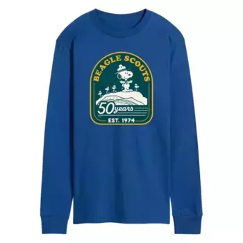 Мужская футболка с длинным рукавом и принтом «Peanuts Beagle Scout 50 Year Mountain» Licensed Character, синий