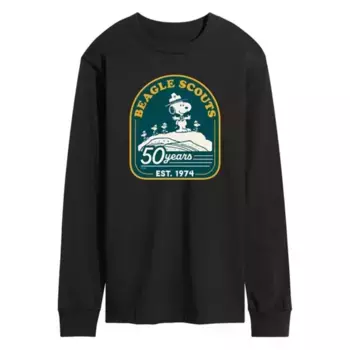 Мужская футболка с длинным рукавом и принтом «Peanuts Beagle Scout 50 Year Mountain» Licensed Character, черный