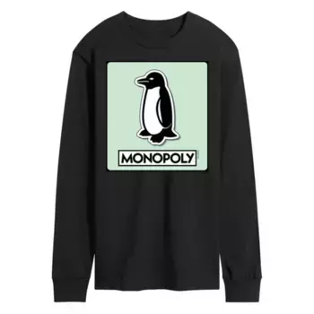 Мужская футболка с длинным рукавом и принтом жетона игры «Пингвин» из «Монополии» Licensed Character, черный