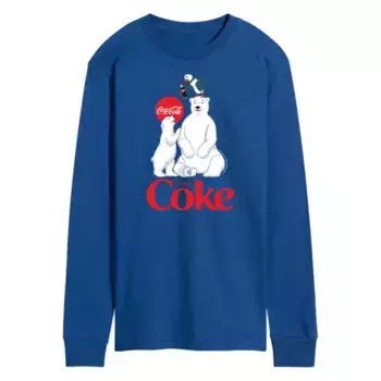 Мужская футболка с длинным рукавом и принтом белых медведей Coca-Cola Licensed Character, синий