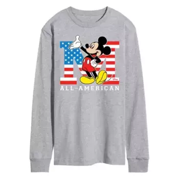Мужская футболка с длинным рукавом и принтом флага Микки Мауса, полностью американская Disney, серый
