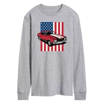 Мужская футболка с длинным рукавом и рисунком Muscle Car Flag Licensed Character, серый