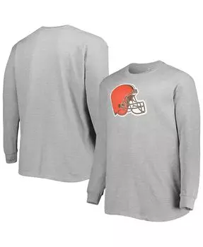Мужская футболка с длинным рукавом и термопринтом cleveland browns большого и высокого размера с фирменной меланжевой серой отделкой Fanatics, мульти